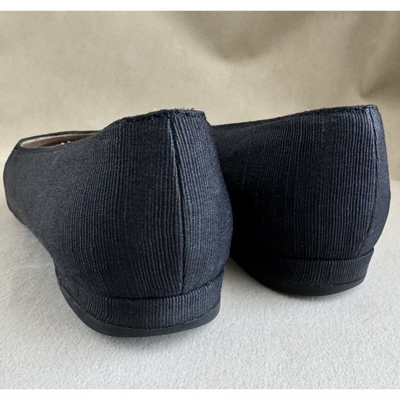 Chanel Ballet Flats Ballerina 37.5 Black Satin Denim Leather Cap Toe - Picture 7 of 11